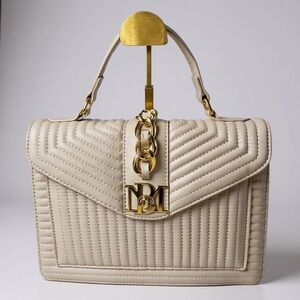 Badgley Mischka Cream Quilted Satchel Detachable Crossbody & Accent Scarf NWT